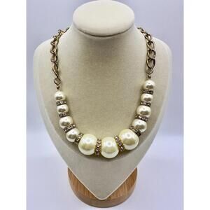 Vintage JLo Necklace Faux Pearls Rhinestones 16 Inches Extender